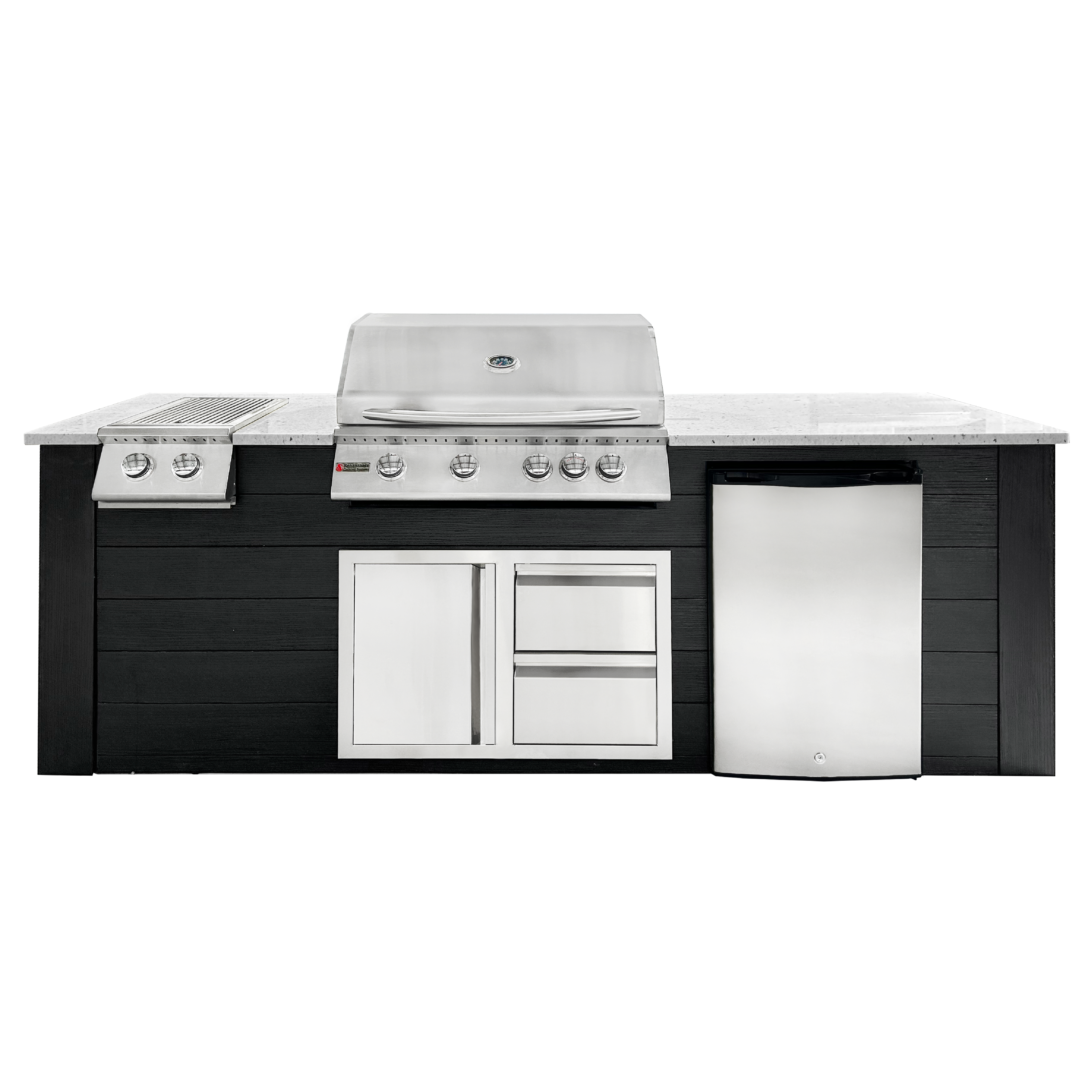 Image of 8ft Outdoor Kitchen - Black Cabinet w/ White Granite Countertop